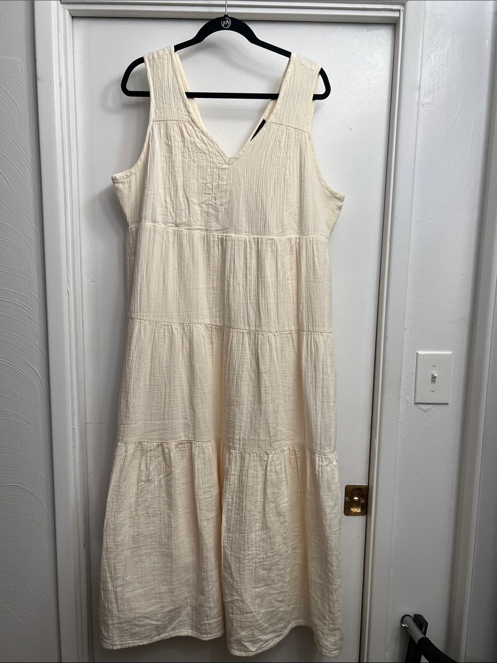 Quince 100% Organic Cotton Gauze Tiered Maxi Dress Vintage Cream Size Large